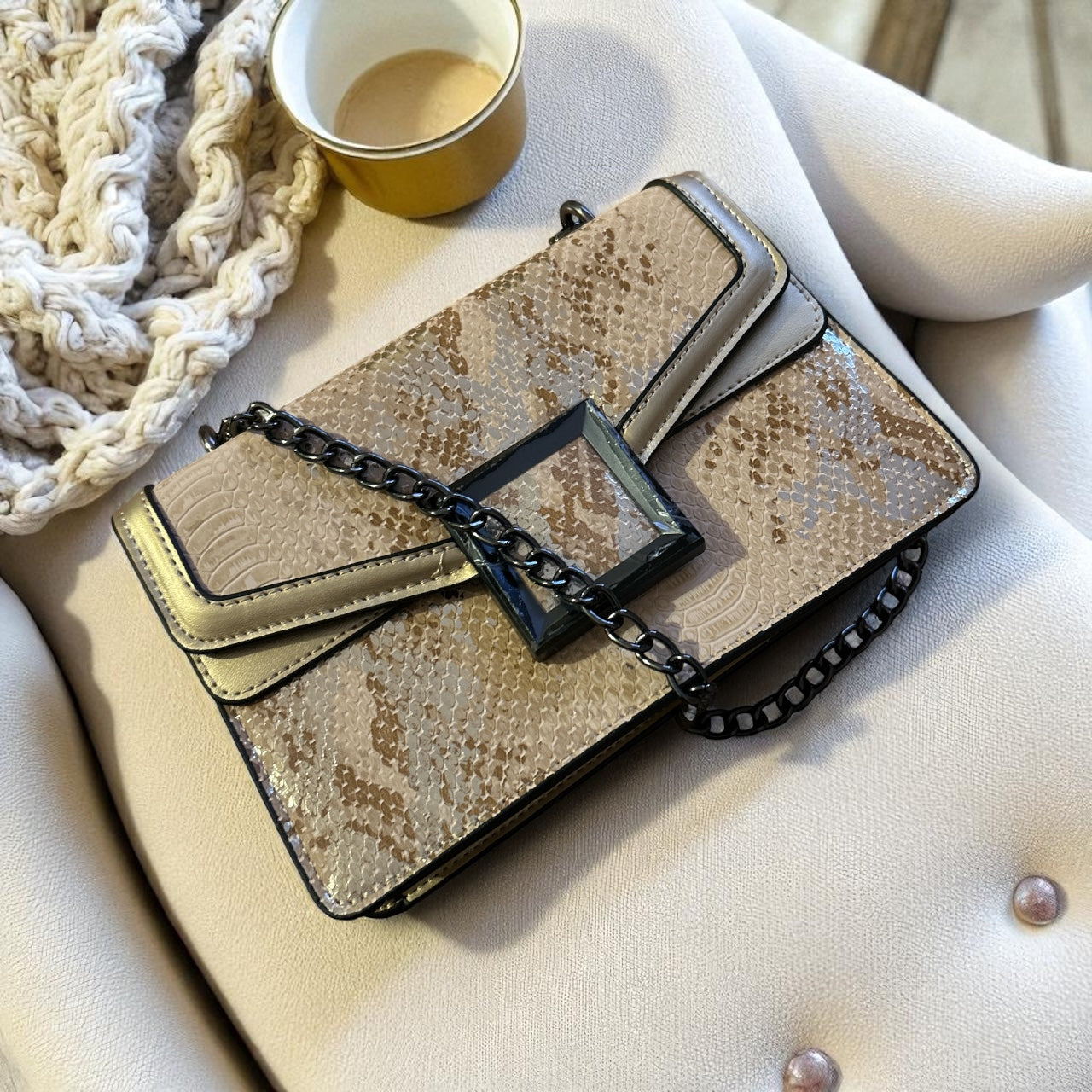 Gold/tan snake purse