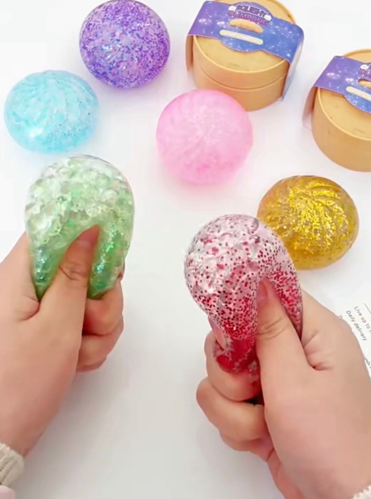 3 mystery color glitter dumplings filled with beads