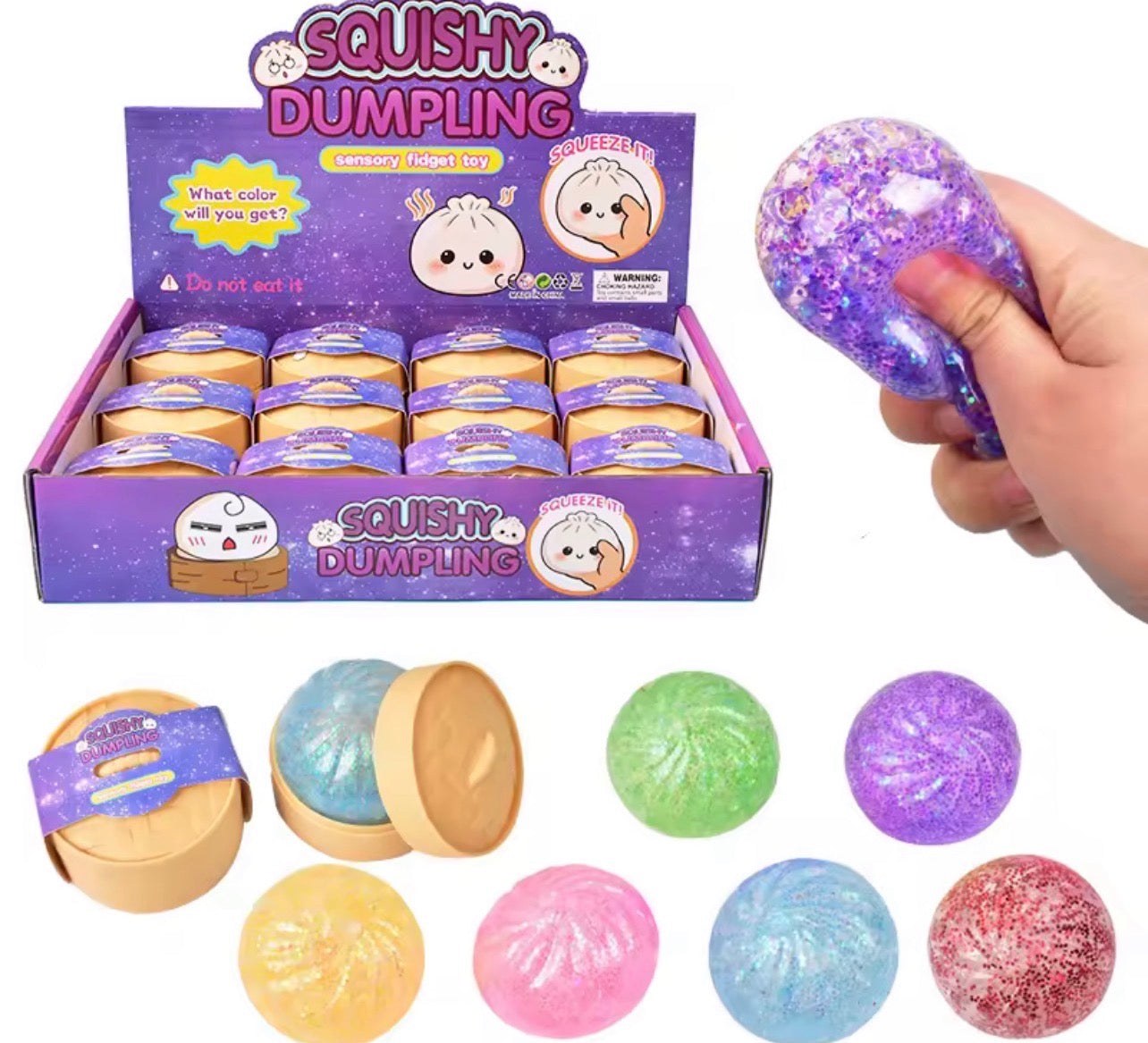 3 mystery color glitter dumplings filled with beads