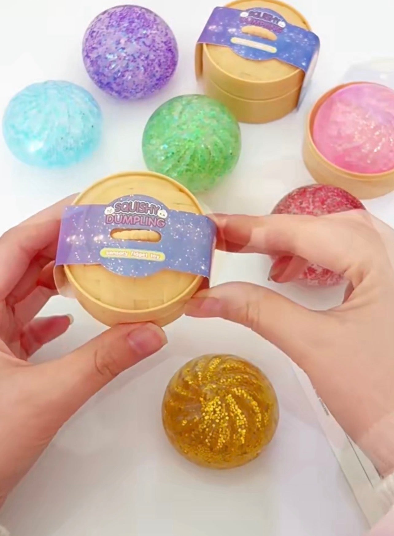3 mystery color glitter dumplings filled with beads