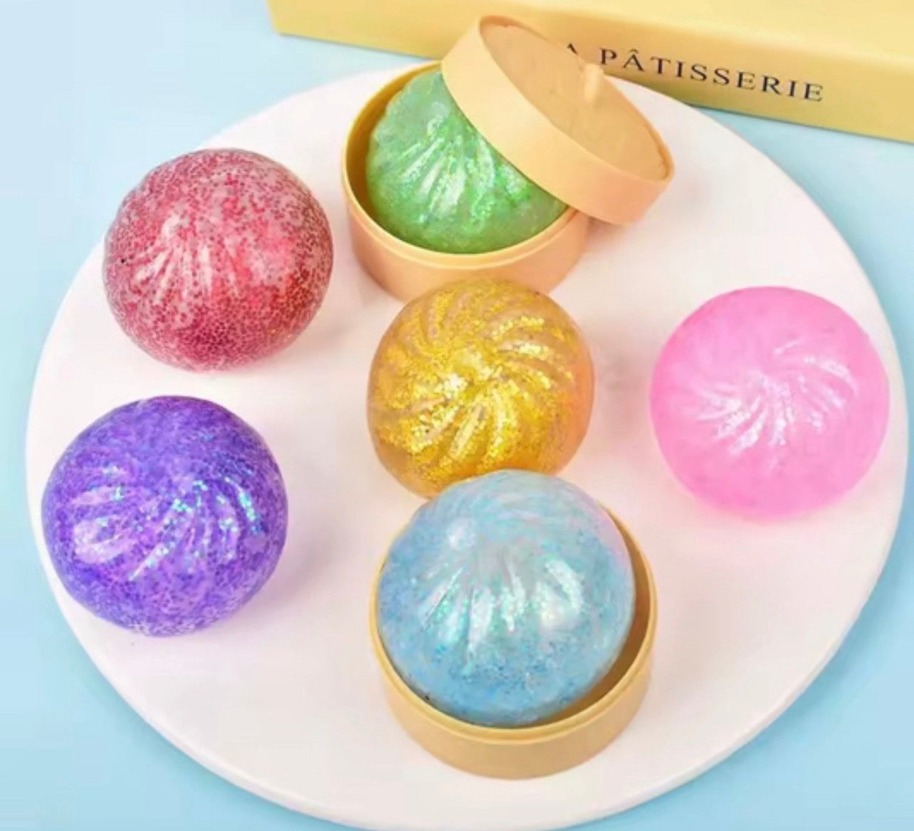 3 mystery color glitter dumplings filled with beads
