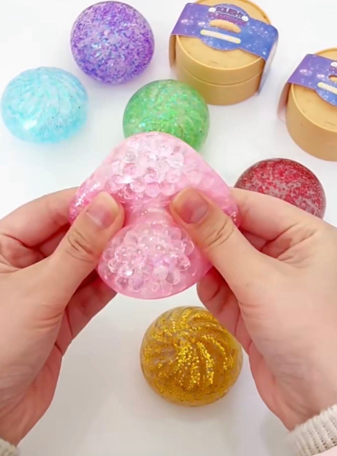 3 mystery color glitter dumplings filled with beads
